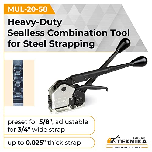 IDL пакување Teknika MUL-20 алатка за комбинирана тешка заптивка за високо затегнување челик, прилагодлив за ширина од 5/8 и 3/4