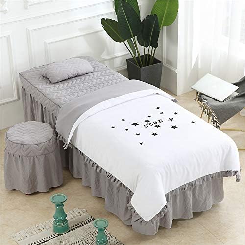 Измиени памучни комплети за маса за масажа со џакард, цврста боја квадратна глава 4-парчен кревет за кревет за кревет со постелнина со дупка
