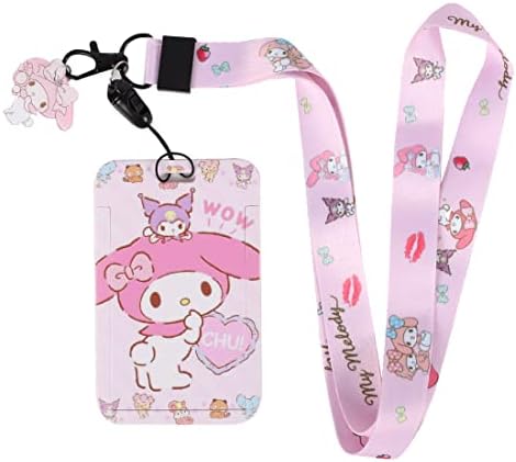 Симпатична цртана боја на зајаци со држач за лична карта ， розови ленти за лични значки на паричникот клучеви девојки жени