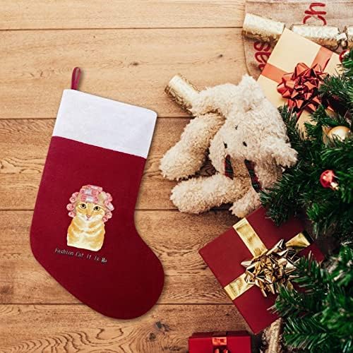 Смешна мачка коса Божиќни чорапи порибување на Божиќни дрвја санта украси што висат украси за одмори од камин 16,5 “