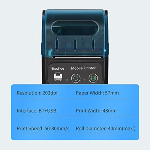Печатач за прием на Huiop, преносен термички печатач за прием од 58мм 2 инчи мини мобилни печатачи за џеб со 11 термички хартија USB и безжична
