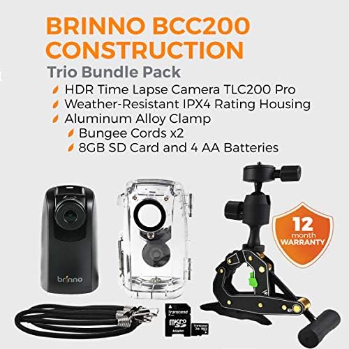Brinno BCC200 Construction & Outdoor Security Time Lapse Camera Trio вклучува: TLC200 PRO Camera, Clamp, & отпорен на вода, 42-дневен век