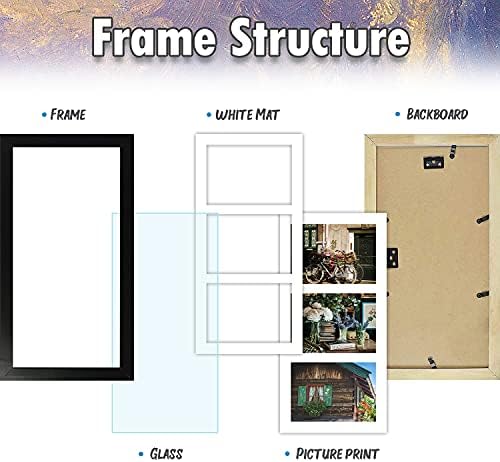 Auear, 7x14 рамка за слика, цврсто дрво и стакло со висока дефиниција, прикажете три 4x6 фотографии со мат или 7x14 без мат, wallиден дисплеј,