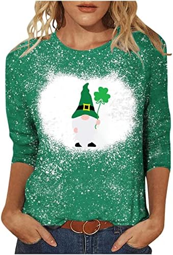Денот на двојните кошули на Свети Патрик за жени зелени гноми 3/4 ракави врвови смешни гноми Свети Патрикс празнична маица