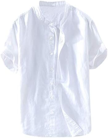 Венкомг1 машка V-врат-врата на врвови со цврста боја деловно копче, копче надолу со кратки ракави, ретро фустани кошули