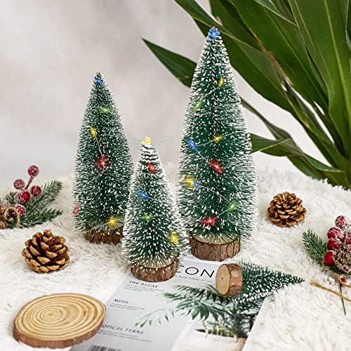 Ситни новогодишни елки, 4 парчиња мини вештачки Божиќ сисал Снег мраз таблети, дрвја од зелено шише со база на дрво, за Божиќно декор