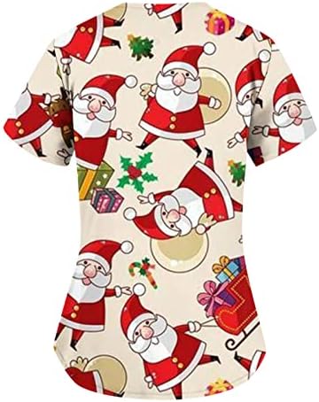 Божиќни Кошули За Жени Обични Работни Униформи За Печатење Божиќни Џебни Блузи Со Туника Со Кратки Ракави