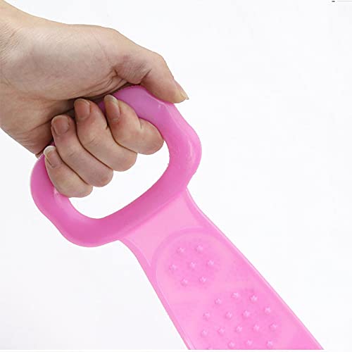 Силиконски грб за туширање за туш 70 см ексфолирачки каросериски појас Двојна странична лента Трајна лесна за употреба и чистење за мажи и жени 3 парчиња розови