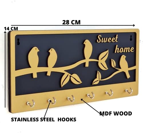 SR Impex MDF дрвен wallиден монтиран птици шема 6 куки држач за клуч за влез, ходник, канцеларија