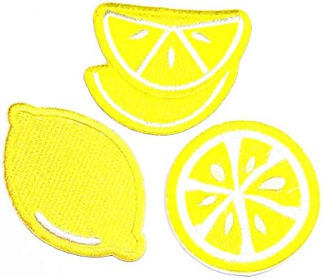 Умама лепенка сет од 3 лимон жолт здрав зеленчук овошје добар цртан филм Апликација лепенка лимон овошје везено железо или шие на лепенка