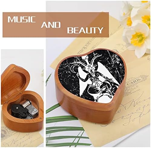 Сатанска коза бафомет дрвена музичка кутија срцева форма на срцева кутија гроздобер дрвена кутија за подарок