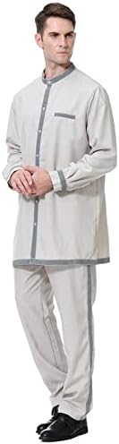 Стоута машка средна цврста цврста боја копче со долга ракав, панталони од џеб, муслимански облеки