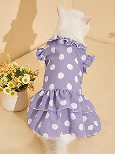 Qwinee polka dot шема мачка фустан руфле ракав маче принцеза фустан кучиња забава фустани за мали средни кучиња кутре виолетова м