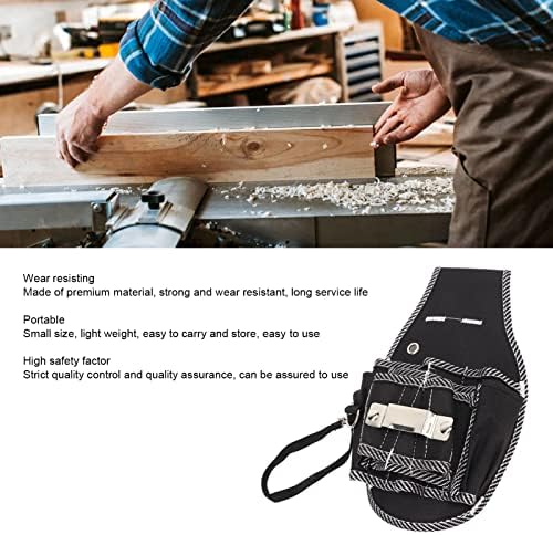 Торба со алатка за хардвер што виси од половината, мала црна алатка за обработка на дрво, преносен Оксфорд крпа повеќе џебови
