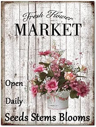 Свеж цветен пазар отворен дневен дрвен знак ретро пролетен розов цвет во вазна дрвена штица виси знак летен цветен wallид уметност виси фарма