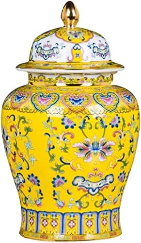 Декоративна цветна керамичка ѓумбир тегла за домашен декор, модерна кинеска златна емајл порцеланска тегла вазна со капак, мала