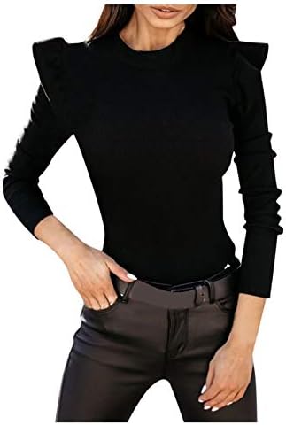 Женски пролетни џемпери мода цврста боја со долга ракав плетен тенок фит летачки врвен секси