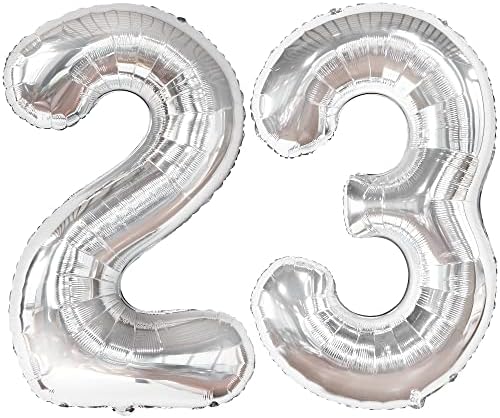 Сребрен Џин 23 Броеви На Балони - 40 Инчи | 23 Броеви На Балони за Украси за 23-ти Роденден За Жени | Сребрени 23 Балони за 23