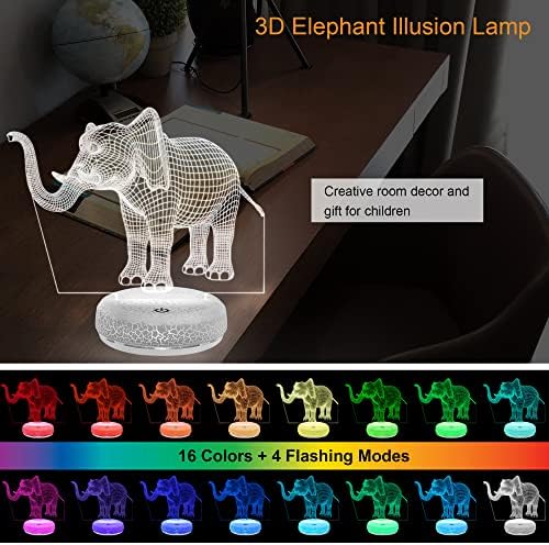 Ампосеи Слон Подароци Светлина 3Д Илузија Светилка На Полнење 16 Ноќно Светло За Промена На Бојата Далечински Управувач Затемнувач