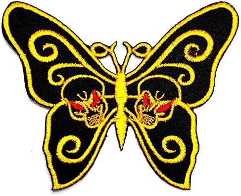 Кленплус 3 парчиња. Црна Жолта Боја Пеперутка Череп Дух Деца Цртан Филм Закрпи Пеперутка Железо На Апликација Мотив Лепенка Погоден