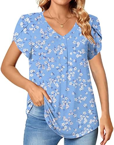 Плус големина на врвови за жени Симпатични маички со цвеќиња од цвеќиња од ракави за печатење 2023 летни трендовски обични фустани маички блузи