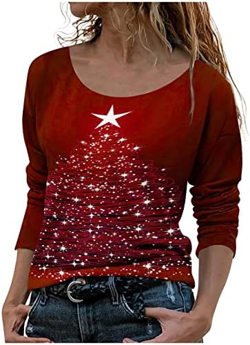 Зимска облека Анија за жени лажички врат Среќен Божиќ пулвер мек плус големина за тинејџери
