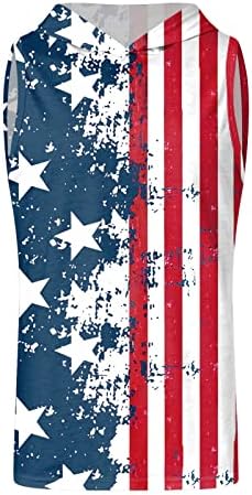 2023 Нови мажи летни ден за независност Ден на дигитална 3Д знаме за печатење со качулки со качулка, без ракав, врвен маица со цврста