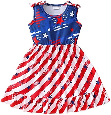 Нубехохо Девојки девојки 4 -ти јули фустан Американско знаме со лакови на патриотски фустани за независност облека облека