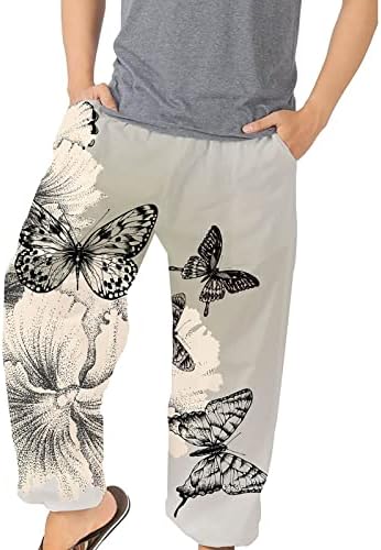 Озммјан Менс постелнина панталони модни цветачи лабава еластична плажа атлетична печатена панталони обични долги панталони плус големина