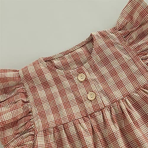 Детето бебе девојче летно облека руфла карирана печатење на лежерна лабава кошула со блуза со високи половини од дното на дното