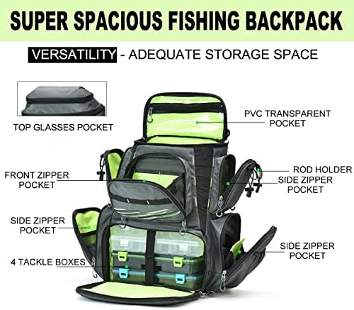 Anmeilu риболов ранец со 4 кутии за справи, водоотпорна голема торба за риболов со држач за шишиња на држачи за шишиња, торби за риболов