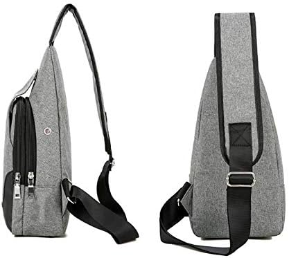 Elonglin Unisex Sling торба повеќенаменска дневна торба торба торба сачер платно рамената на градите торба со торбичка со USB порта за полнење сиво