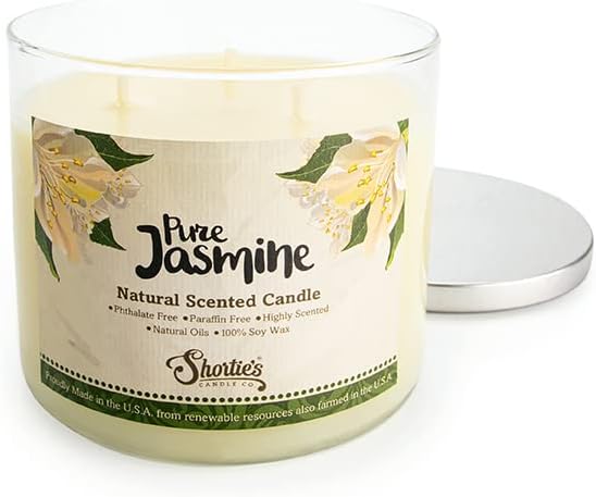 Чиста јасмин високо миризлива природна свеќа од 3 фитили, основни мириси масла, соја, фталат и парабен, чисто горење, 14,5 мл.