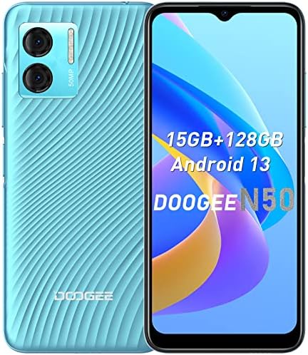 Doogee N50 Отклучен Android телефон 2023, 6,52 FHD паметен телефон 15 GB RAM меморија+128 GB ROM Android 13 мобилни телефони, Octa Core,