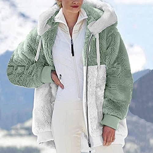 Јакни за жени и палта за зимски долг ракав целосна патент Шерпа јакна со аспиратор со поштеда на лесна топла надворешна облека