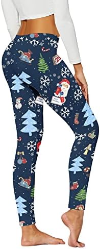 Здфер Божиќни јога панталони за жени, кревање на задник Божиќ Дедо Мраз за печатење на тренинзи за печатење хеланки за контрола на јога хеланки