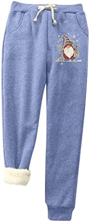 Женски обични лабави џемпери руно наредени топли џогери Божиќни графички графички панталони со активни спортски облеки Активни спортски облеки