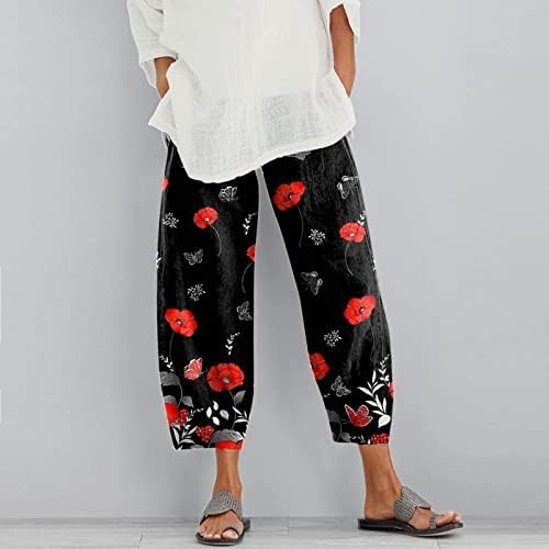 Felwors широки панталони за нозе за жени со високи половини, дневни панталони лесни печатени летни дното на цветни џемпери панталони