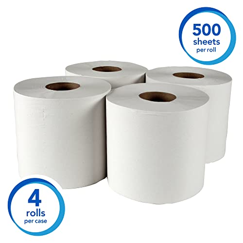 Scott® Essential Center Center Pull Paper Paper, бели, перфорирани крпи за хартија за рака, 500 крпи / ролни, 4 ролни / случај