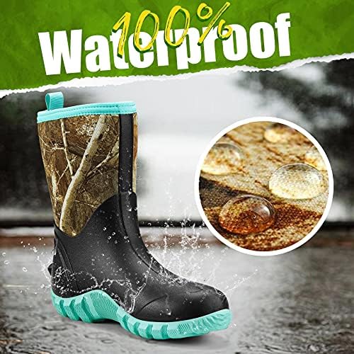 Гумени чизми за жени за жени, 5,5 мм неопренови изолирани чизми за дожд со челична шипка, водоотпорни чизми за лов на теле, издржливи гумени