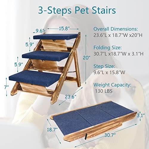 Хевислукс дрвени преклопени мачки кучиња скали, скали за миленичиња/чекори/рампа за возило со висок кревет.