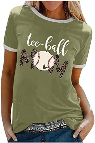 Т-Топка Бејзбол Мајка Маица Жени Смешни Бејзбол Графички Маици Леопард Писмо Печати Краток Ракав Блузи Денот На Мајката Кошули