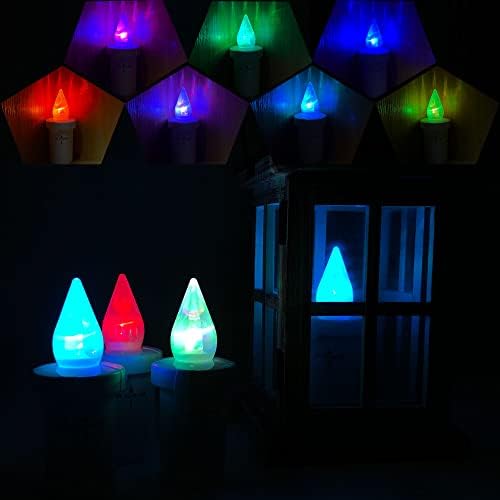 Јасен Обоени Свеќи Без Пламен-6 парчиња Бели Свеќи НА Отворено Водоотпорна ЛЕР Повеќебојна Батерија За Автоматско Менување Свеќи