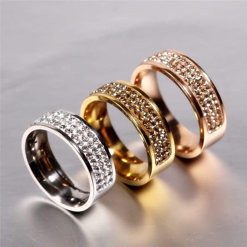 Koleso rose gold познат бренд циркон прстен 8мм половина круг три редови кристал 316L прстени за прсти за жени-68924