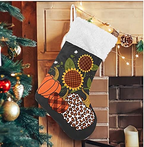 Алаза Божиќни чорапи тикви и сончогледи Класични персонализирани големи декорации за порибување за семејни сезонски празници Декор 1 пакет,