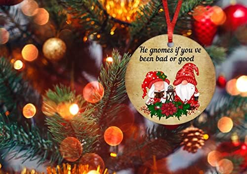 Тој gnomes ако сте биле лоши или лош Божиќ украс Смешни гноми Божиќен керамички украс 3 инчи порцелански украс за Божиќно дрво што висат бебе