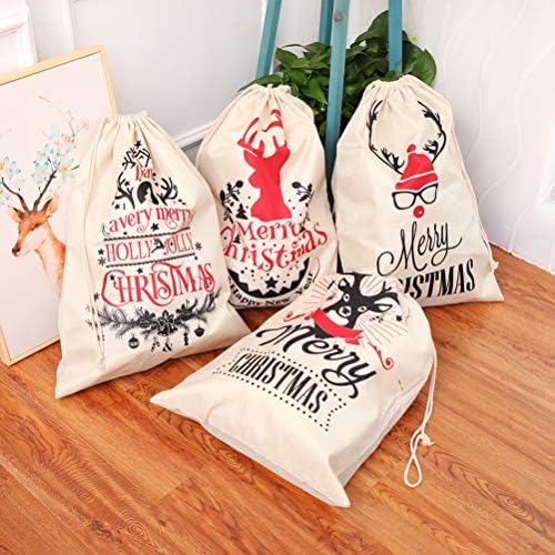 3 парчиња деца големи ленени торби за бонбони преносни цртаат џебни торби Божиќна забава фаворизираат Божиќни украси