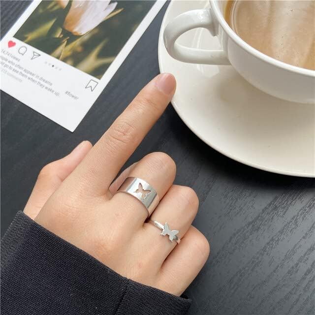 T3STORE моден прстен поставен срцев отворен прстен прилагодлив за жени елегантно гроздобер сребро ретро шармски накит за венчавки-183111111111