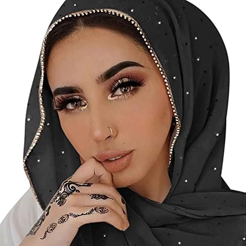 Жените Мека Шифон Кристал Долга Шамија Шал Мода Муслимански Хиџаб Главата Заврши Шалови