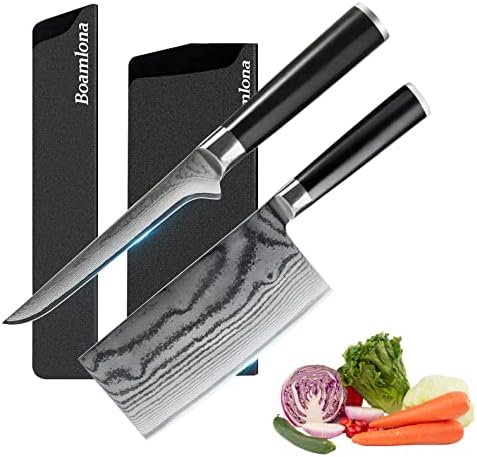 БАМЛОНА Нож За Нож 7 + Коскен Нож 5.5 - Дамаск Јапонски VG10 Супер Челик Фалсификувани Зеленчук &засилувач; Месо Нож со G10 Рачка